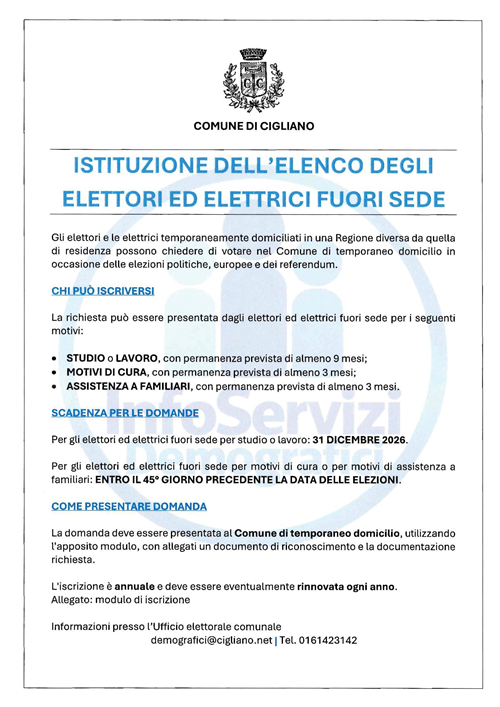 Istituzione dellelenco degli elettori ed elettrici fuori sede