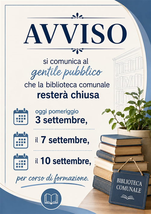 Avviaso chiusura bibliotecca comunale