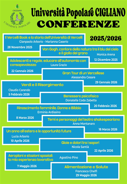 UNIVERSITA' POPOLARE CIGLIANO - CONFERENZE ANNO ACCADEMICO 2025/2026