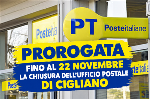 Prorogata fino al 22 novembre la chiusura dell'Ufficio Postale di Cigliano